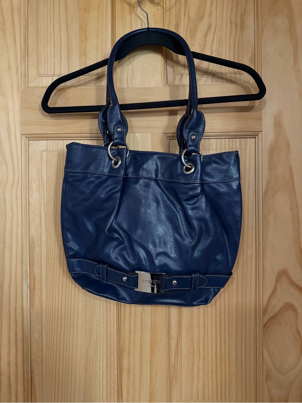 Rosetti Navy Blue Slouchy Handbag with Silver Belt Detail